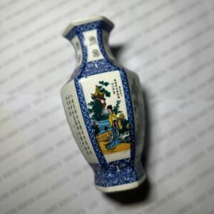 Vas Keramik Hexagonal Klasik - Motif Lukisan Wanita & Kaligrafi Oriental